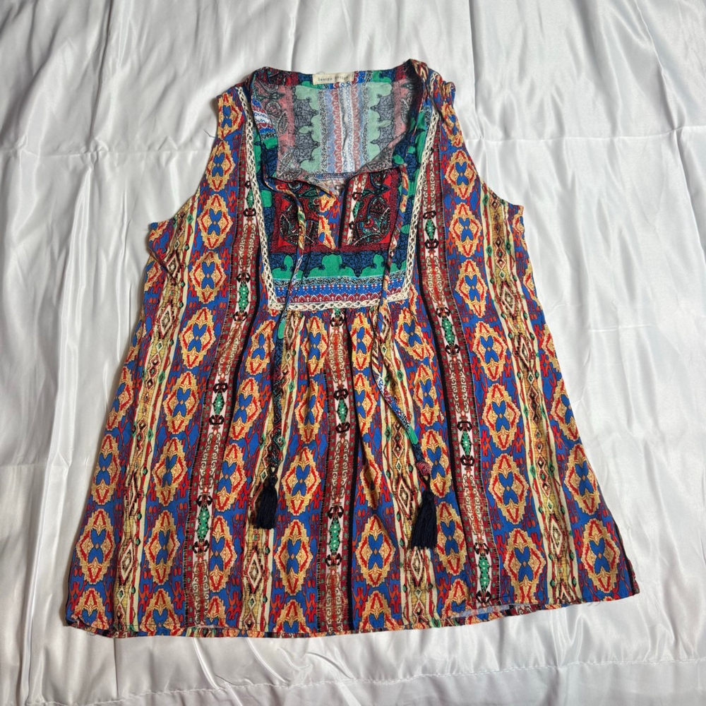 Women's Design Recipe Tank Top M Red Blue Geometric Print